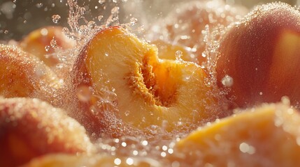 Juicy Peaches Splashing in Water: A Refreshing Summer Treat
