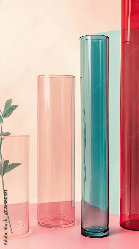 Poster translucent test tubes showcase gradient light effects in an artistic display