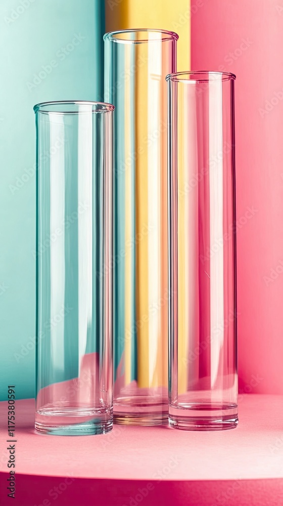 Poster Creating a Colorful Display With Three Transparent Test Tubes Illuminated by Gradient Light