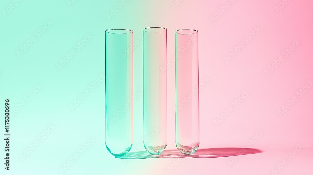 Poster Transparent Test Tubes Illuminated by Gradient Light Create a Captivating Visual Display