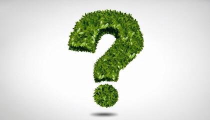 Eco-Friendly Question Mark Symbol Made of Lush Green Leaves on White Background Representing Sustainability, Nature, and Environmental Awareness

