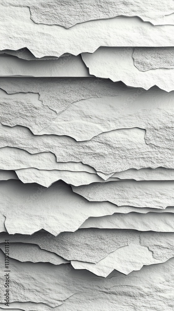 Poster Overlapping Textured Papers in Shades of Gray and White Produce an Engaging Visual Depth