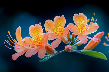 Fototapeta premium Delicate Peach Azaleas Blossom in Dark Setting