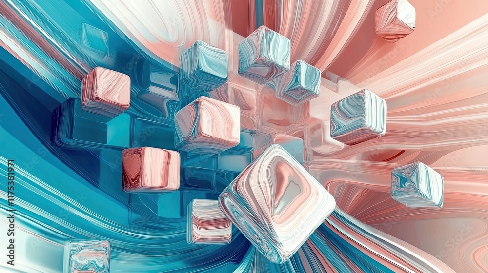 Poster delicate composition of soft pastel marbled hues creating an ethereal abstract atmosphere