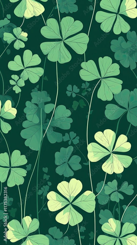 Poster delicate pattern of three leaf clovers creates a serene background of green harmony