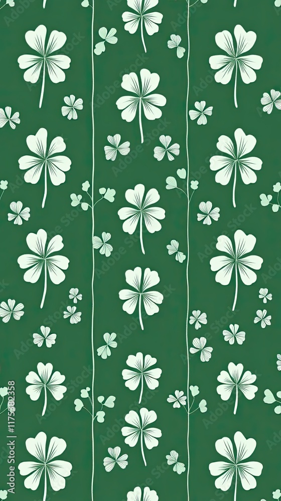 Poster Elegant Pattern of Clovers in Light Green on a Deep Green Background Creating a Serene Atmosphere