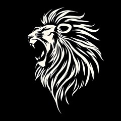 Lion head, black and white, profile view