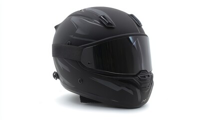 Fototapeta premium Sleek Matte Black Downhill Racing Helmet with Aerodynamic Visor on White Background