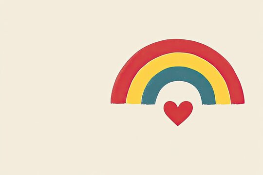 A minimalist rainbow with a heart at the base, blank space below for personalization Valentine’s Day card