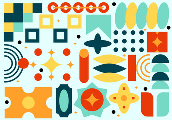 Abstract geometric background, colorful template flat design with the simple shape of circles, semi-circle, and lines