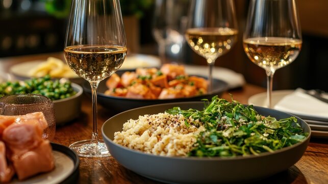 Participants enjoy an enriching experience in wine-pairing classes savoring elegant dishes alongside fine wines