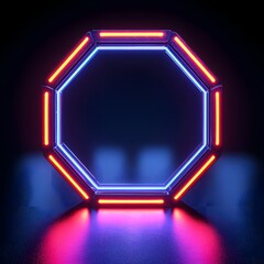 Floating Neon Hexagon Geometric Frame on Dark Background for Product Display