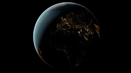 Earth seen from the space, view on the Europe. Orbit of the Earth.