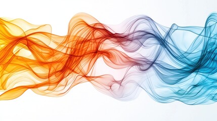 Abstract flowing waves in orange and blue, creating a dynamic visual effect.