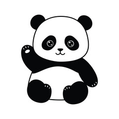 happy baby panda black and white vector graphic.  © Prosenjit