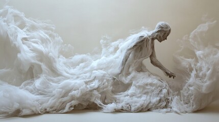 Obraz premium Ethereal Being: A Figure Enveloped in a Whirlwind of White