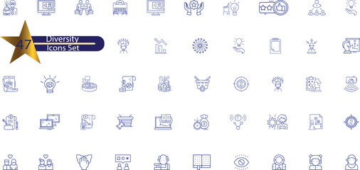 Diversity icon set. Containing equality, culture, languages, tolerance, difference, belonging, 