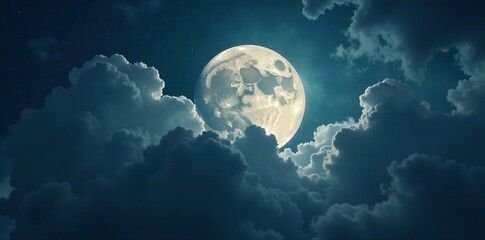 The moon hides behind thick, billowy clouds as a tempest rages, stormy, gray