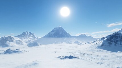 Obraz premium Majestic Winter Wonderland: A Panoramic View of Snow-Capped Mountains Under a Bright Sun