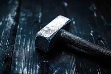 Weathered Hammer on Dark Wood - Strength, craftsmanship, resilience, age, and labor are symbolized in this image of a worn hammer resting on dark wood.