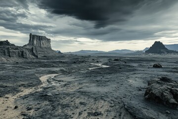 Fototapeta premium Dramatic Landscape of a Stark Desert under Ominous Clouds