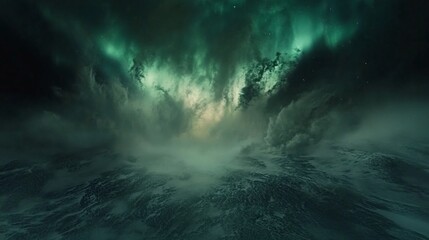 Ethereal Nightscape: A Mystical Aurora Borealis Over a Frozen, Alien Landscape
