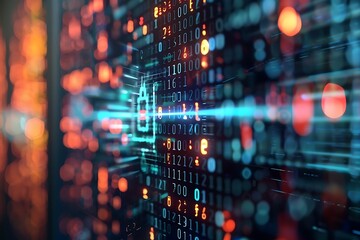 Obraz premium Digital binary code on computer monitor. Abstract technology background. 3d rendering