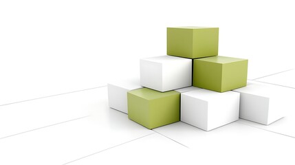 Fototapeta premium Abstract D Cubes Green and White Blocks Geometric Shapes Minimalist Design