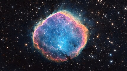 Expansive radiant nebula glowing in vivid hues surrounded by countless cosmic stars