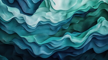 Abstract Blue Green Wave Pattern Textile Design