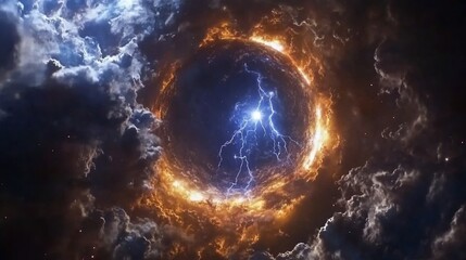 Cosmic Inferno: A Fiery Vortex of Lightning and Nebulae