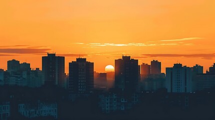 Naklejka premium Sunset over the city, silhouette of a skyscraper in the city