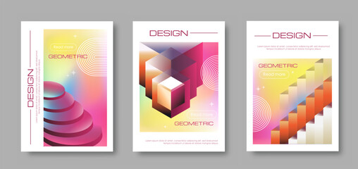 Abstract gradient posters set. Minimalistic creativity and art. Gradient psychedelic ornaments. Flyers and booklets, leaflet. Flat vector collection isolated on white background