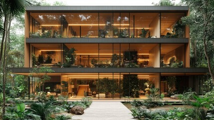 Obraz premium Office building with double-height winter garden visible through facade