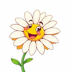 Naklejka premium Happy Daisy Cartoon Illustration: A cheerful cartoon daisy with a bright smile and wide eyes, radiating positivity and good vibes. Perfect for children's books, greeting cards, and social media. 