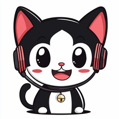 Adorable Cat DJ with Headphones: A Cute Cartoon Illustration