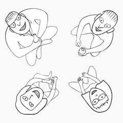 Two girls and two guys are sitting in a circle and looking up.