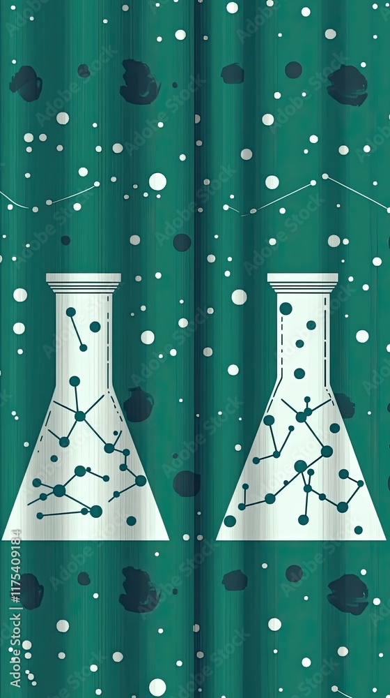 Aufkleber vibrant teal curtains featuring science-themed patterns of beakers and molecules in a creative space