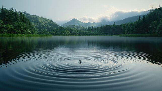 Serene Lake Landscape: Mountains, Reflections, and Tranquil Waters