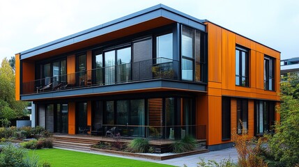 Obraz premium Residential building with sliding exterior screens for climate control