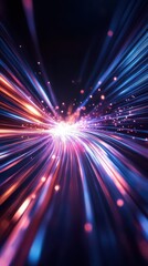 Fototapeta premium A glowing explosion of vibrant, prismatic rays piercing through the darkness, futuristic energy surge, bold