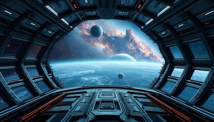 Futuristic Spaceship Cockpit with Cosmic View