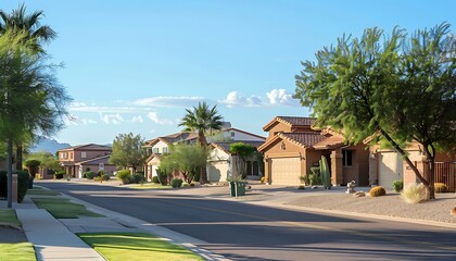 Obraz premium Desert landscape with a paved road and cactuses in the foreground