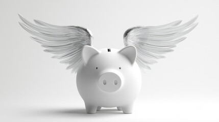 Naklejka premium A piggy bank with angel wings on a white background, symbolizing charitable savings