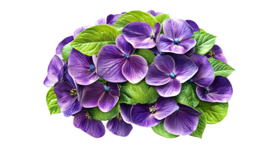 Purple hydrangea flowers arranged in brain shape.