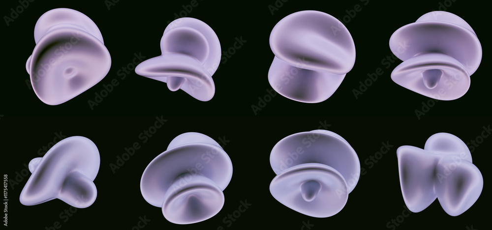Aufkleber Set of glossy glitched blobs on a dark background. Colection of 3D abstract shapes for design projects.
