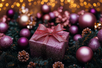 Christmas background with decorations. With copyspace