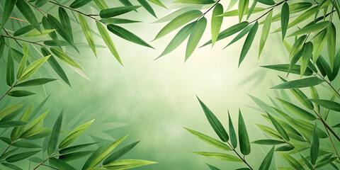 Serene Green Background with Bamboo Leaves and Copy Space for Tranquil Designs