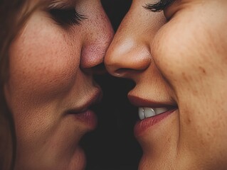 Obraz premium Two young women sharing an intimate moment of affection, touching noses