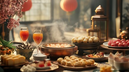 Fototapeta premium Festive Chinese New Year Banquet Setting